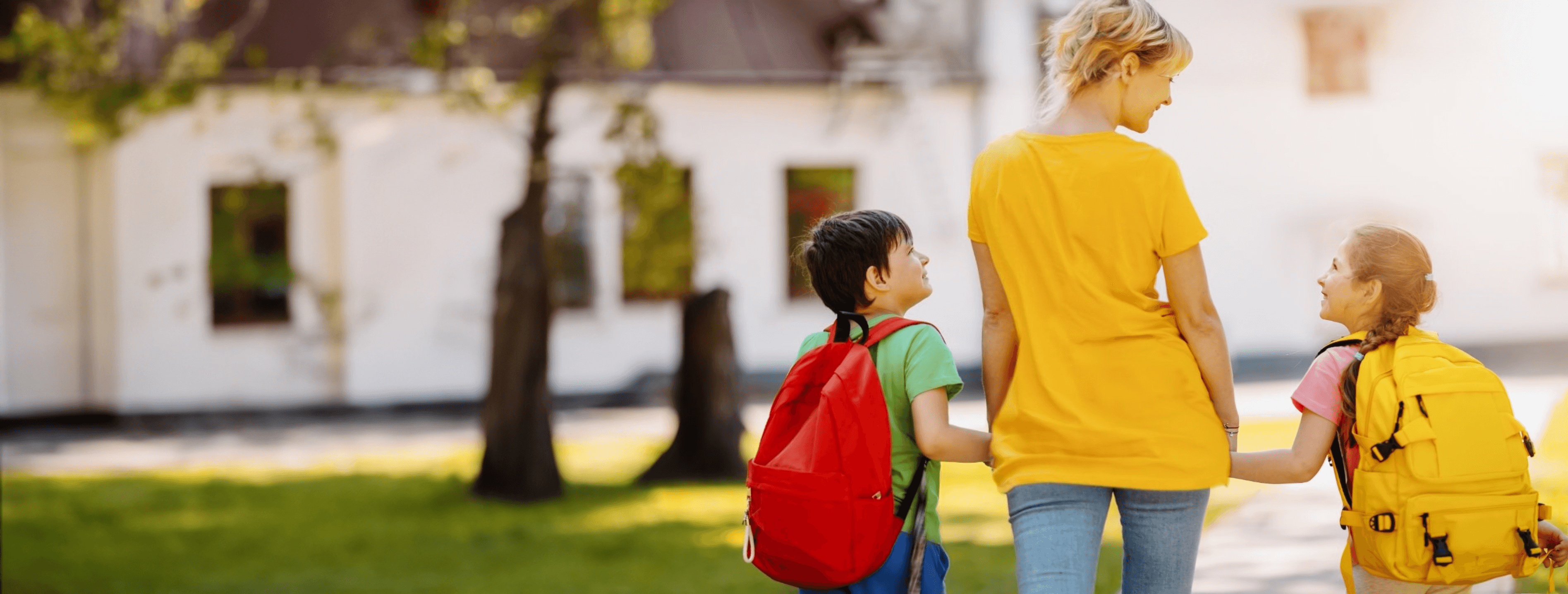 Woman walking with children